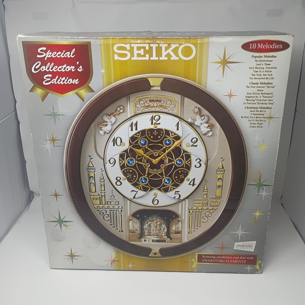 Seiko Melodies In Motion Wall Clock QXM491BRH Swarovski 18 Melodies new open box